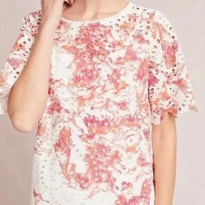 Anthropologie Porridge Eyelet Bird Print Top